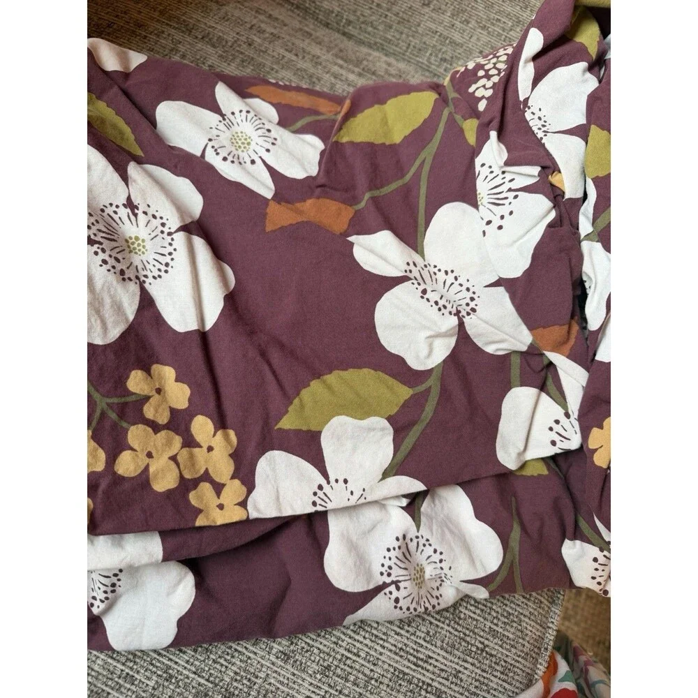 The Company Store Twin XL Fitted Sheet Adley Floral Cotton Plum Yellow White